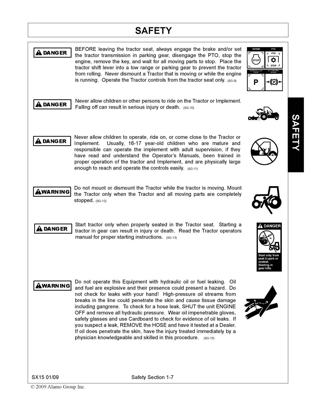 Alamo SX15 manual Safety 