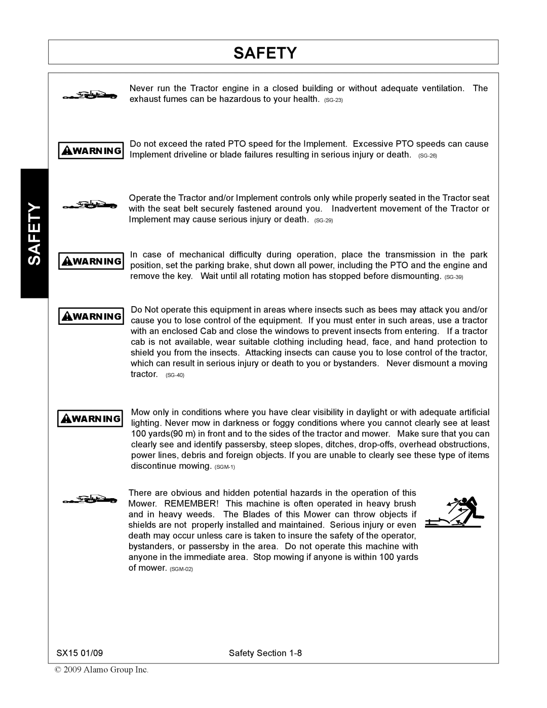 Alamo manual SX15 01/09 Safety Section 