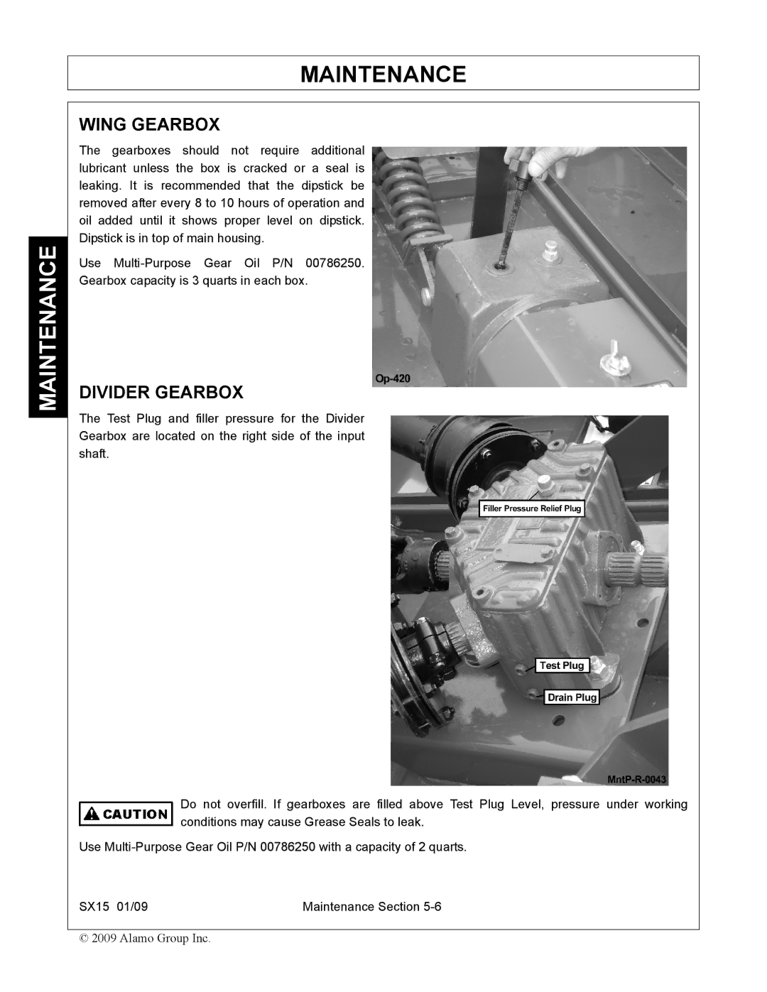 Alamo SX15 manual Wing Gearbox, Divider Gearbox 