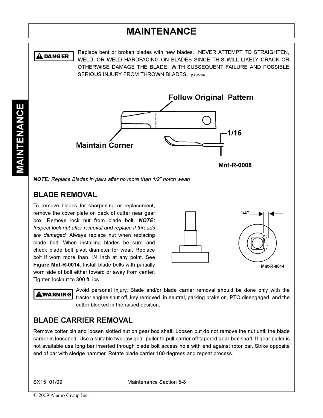 Alamo SX15 manual Blade Removal, Blade Carrier Removal 