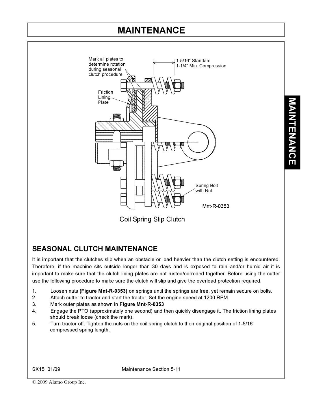 Alamo SX15 manual Seasonal Clutch Maintenance 