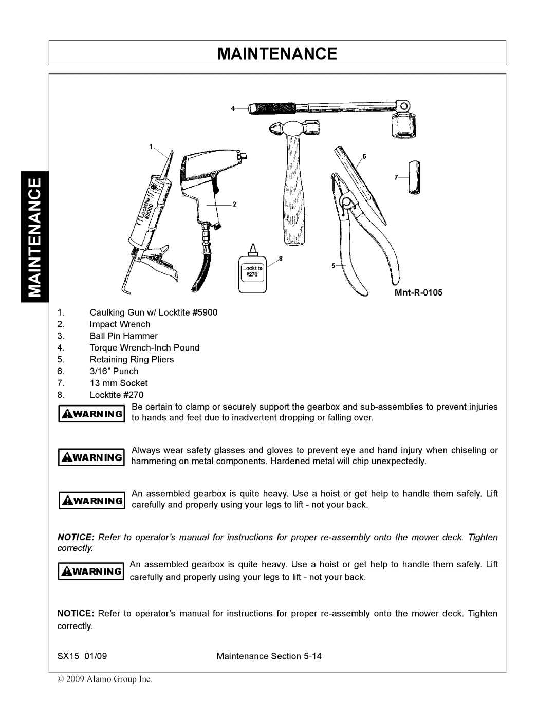 Alamo SX15 manual Maintenance 