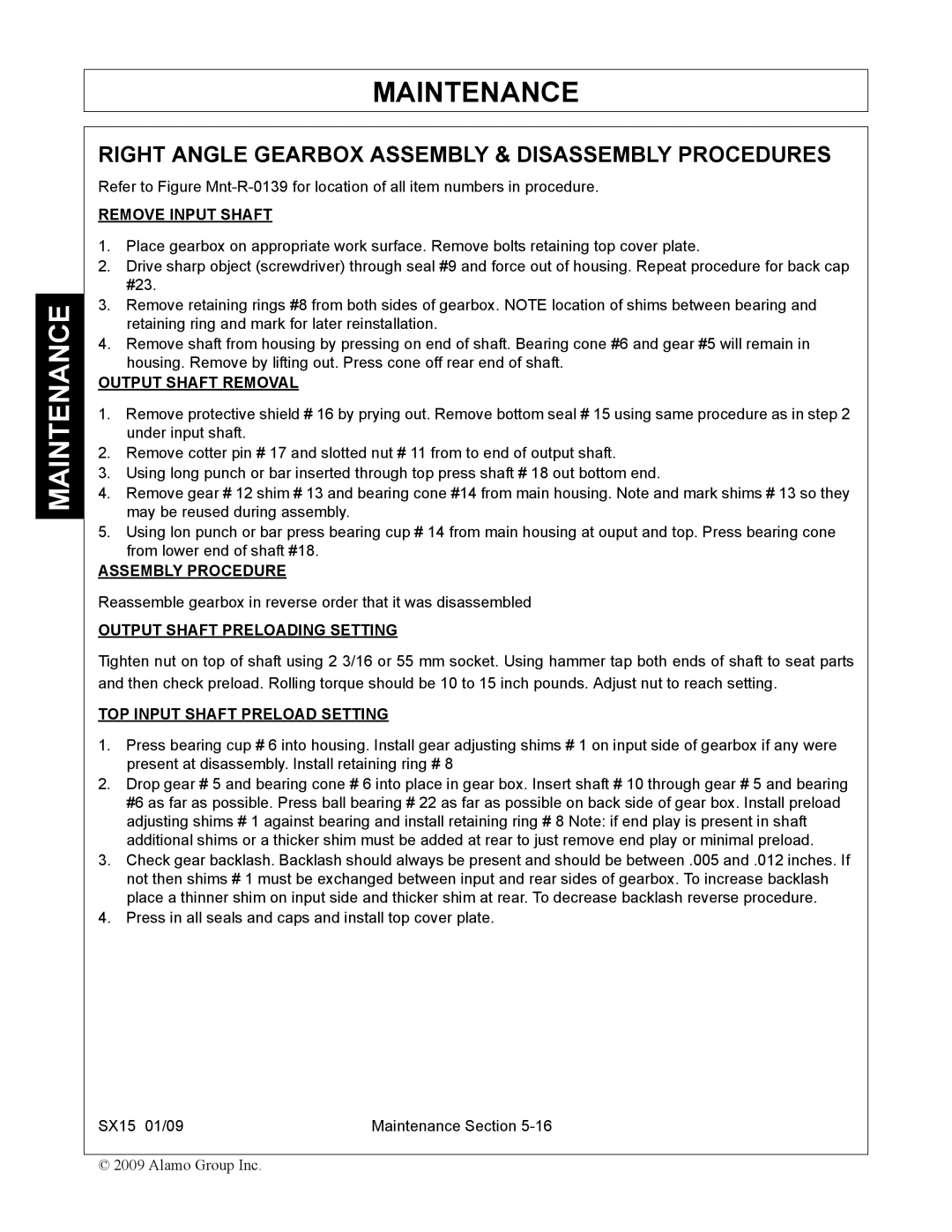 Alamo SX15 manual Right Angle Gearbox Assembly & Disassembly Procedures, Remove Input Shaft 