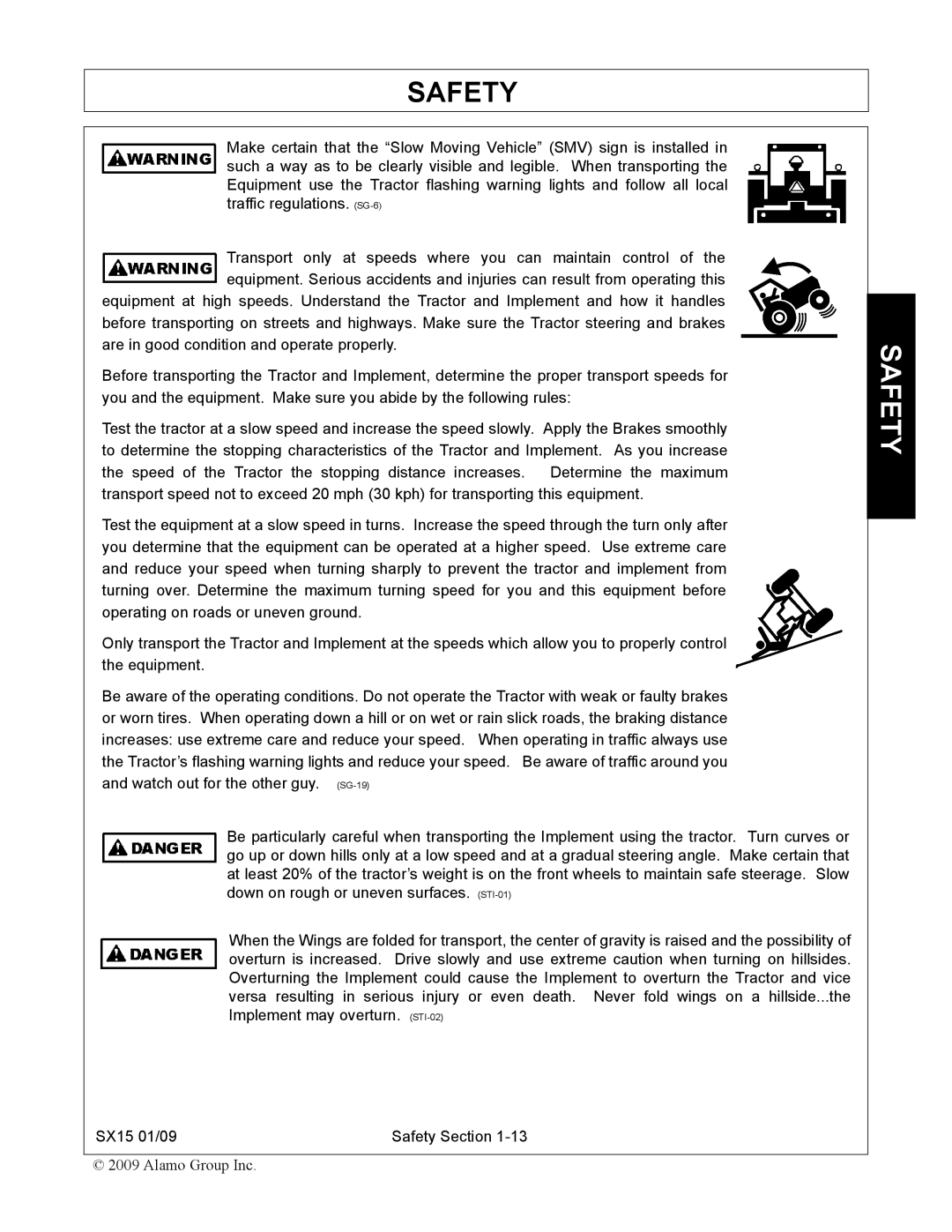 Alamo SX15 manual Safety 