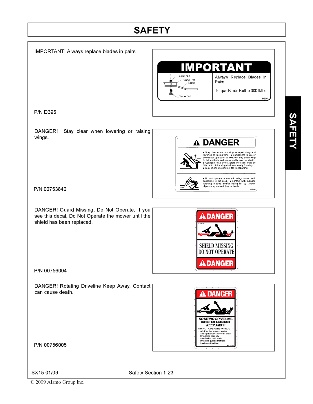 Alamo SX15 manual Safety 