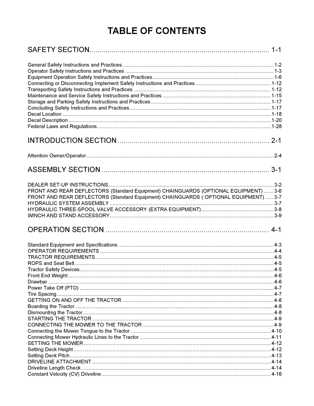 Alamo SX15 manual Table of Contents 