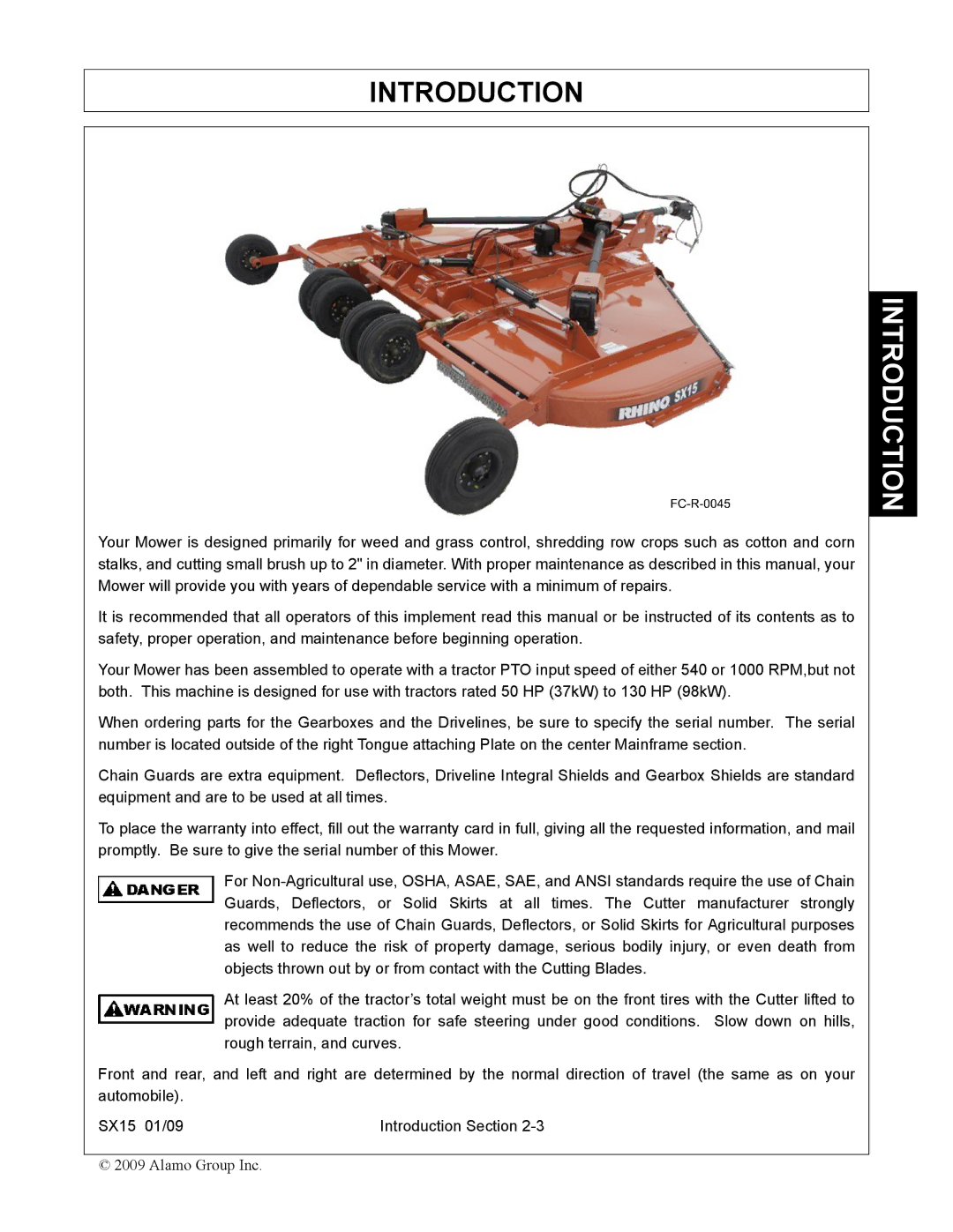 Alamo SX15 manual Introduction 