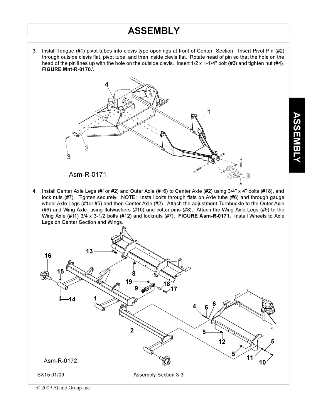 Alamo SX15 manual Assembly 