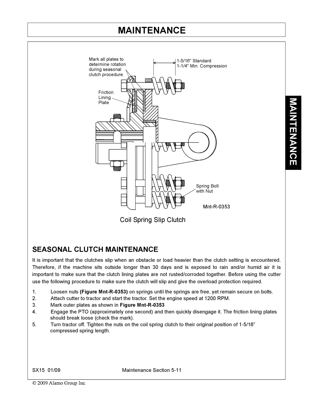 Alamo SX15 manual Seasonal Clutch Maintenance, Coil Spring Slip Clutch 