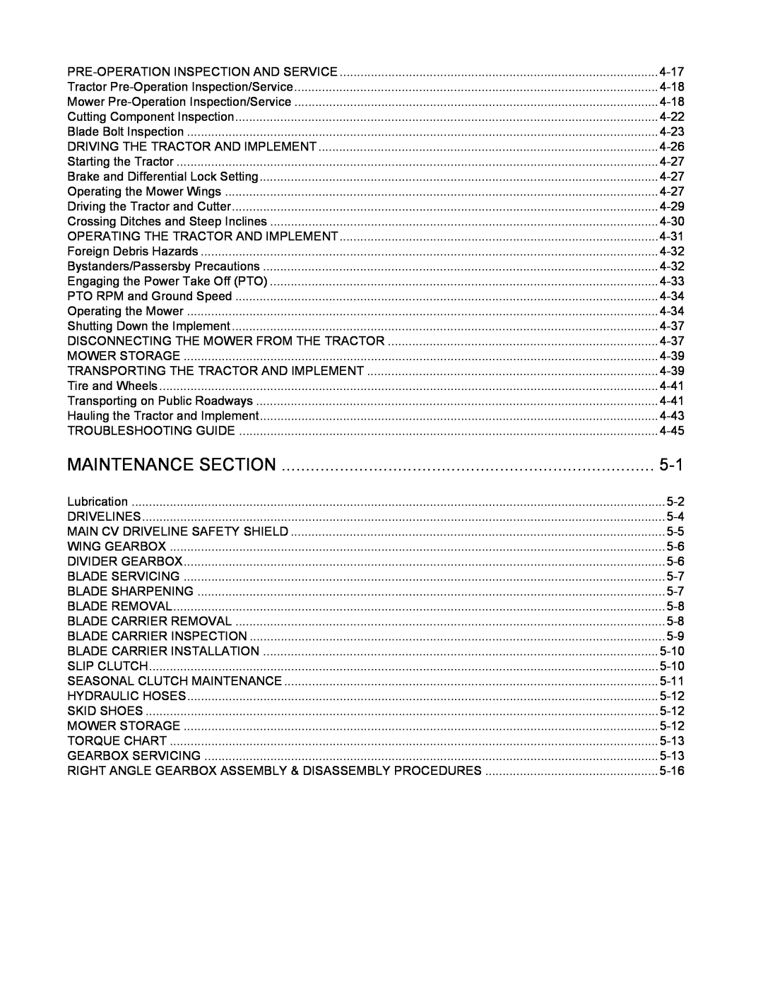 Alamo SX15 manual Maintenance Section 