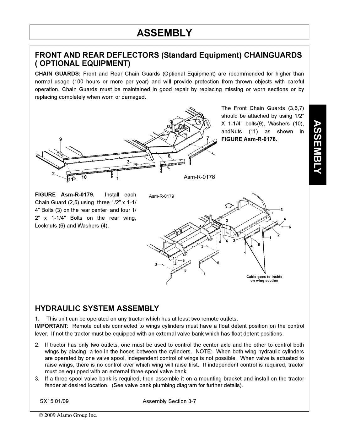 Alamo SX15 manual Hydraulic System Assembly, FIGURE Asm-R-0178 FIGURE Asm-R-0179. Install each 