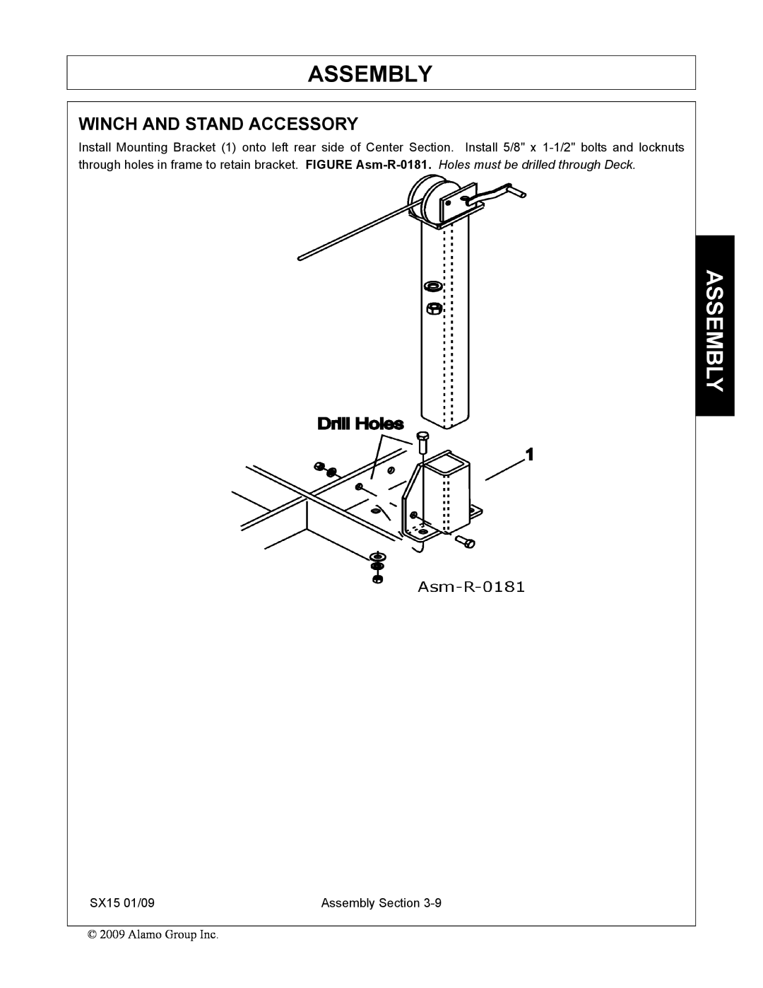 Alamo SX15 manual Winch And Stand Accessory, Assembly 