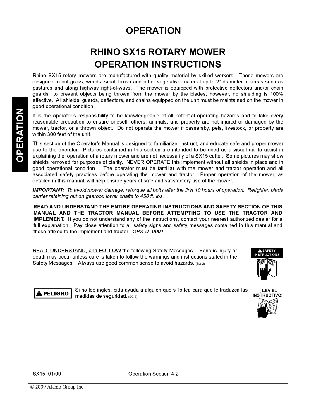 Alamo SX15 manual Operation 
