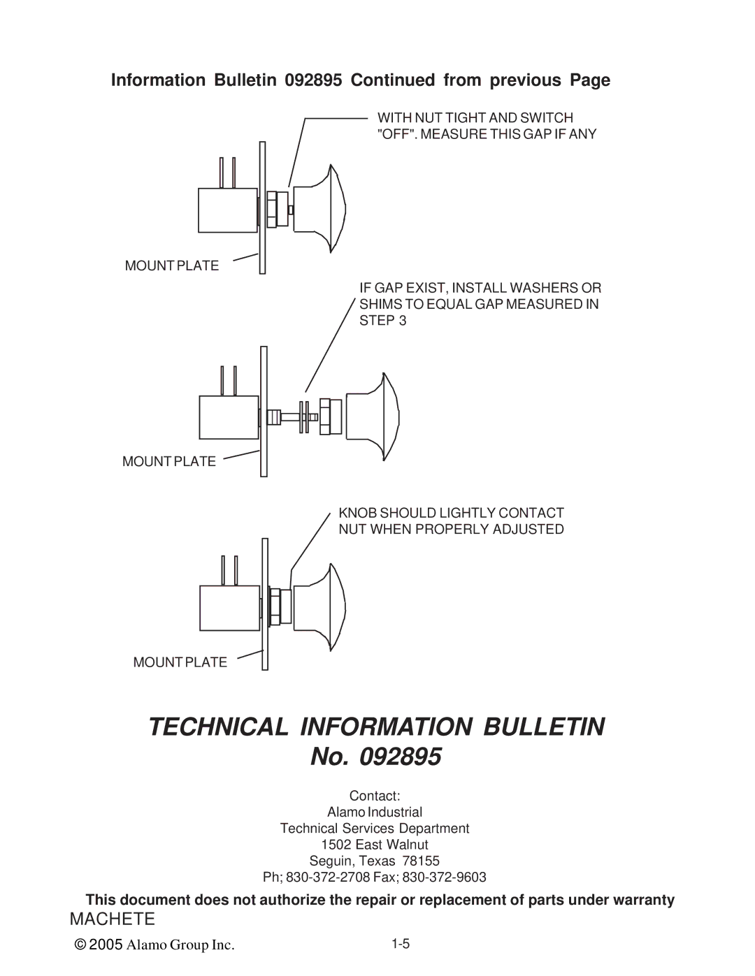 Alamo T 7740 manual Technical Information Bulletin, Information Bulletin 092895 from previous 