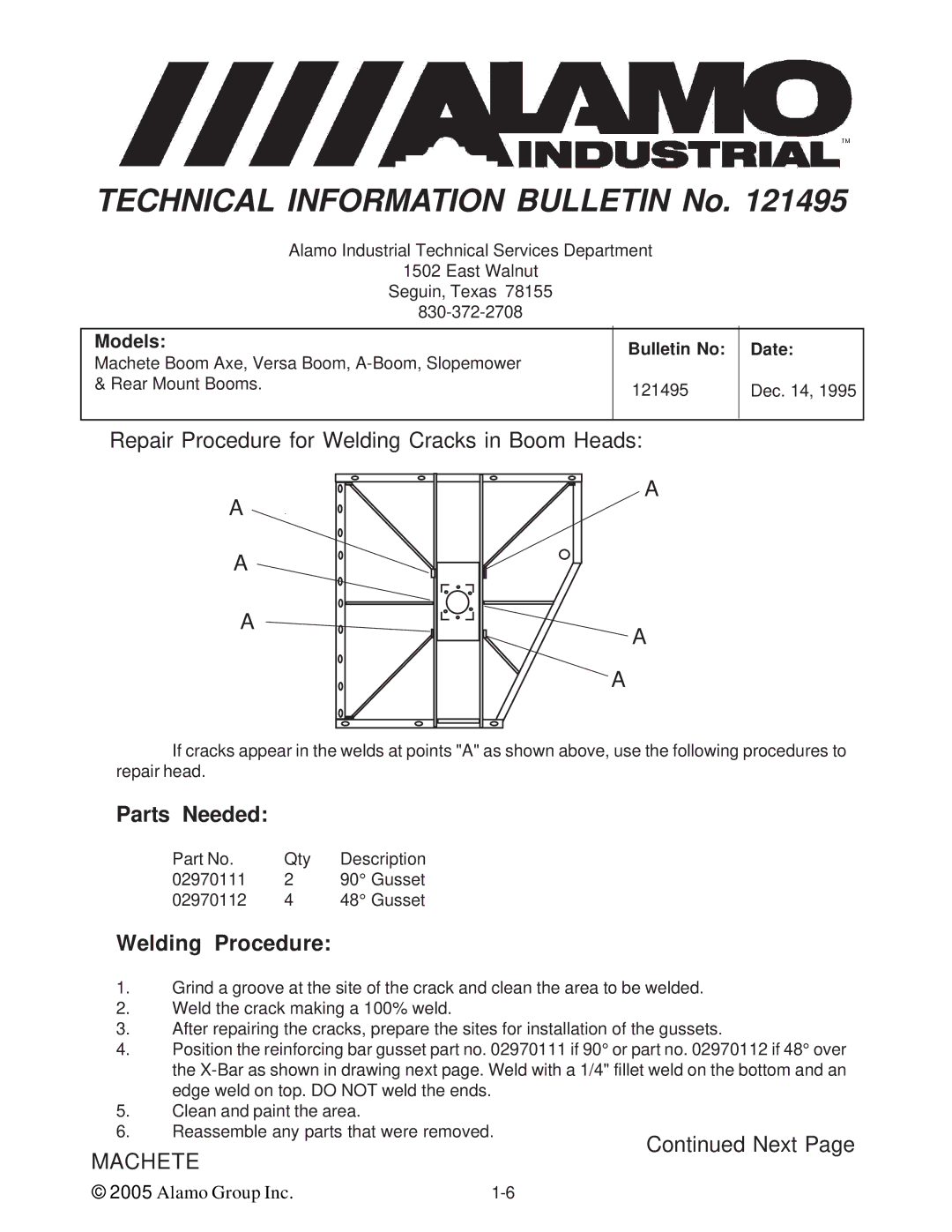 Alamo T 7740 manual Parts Needed, Welding Procedure 