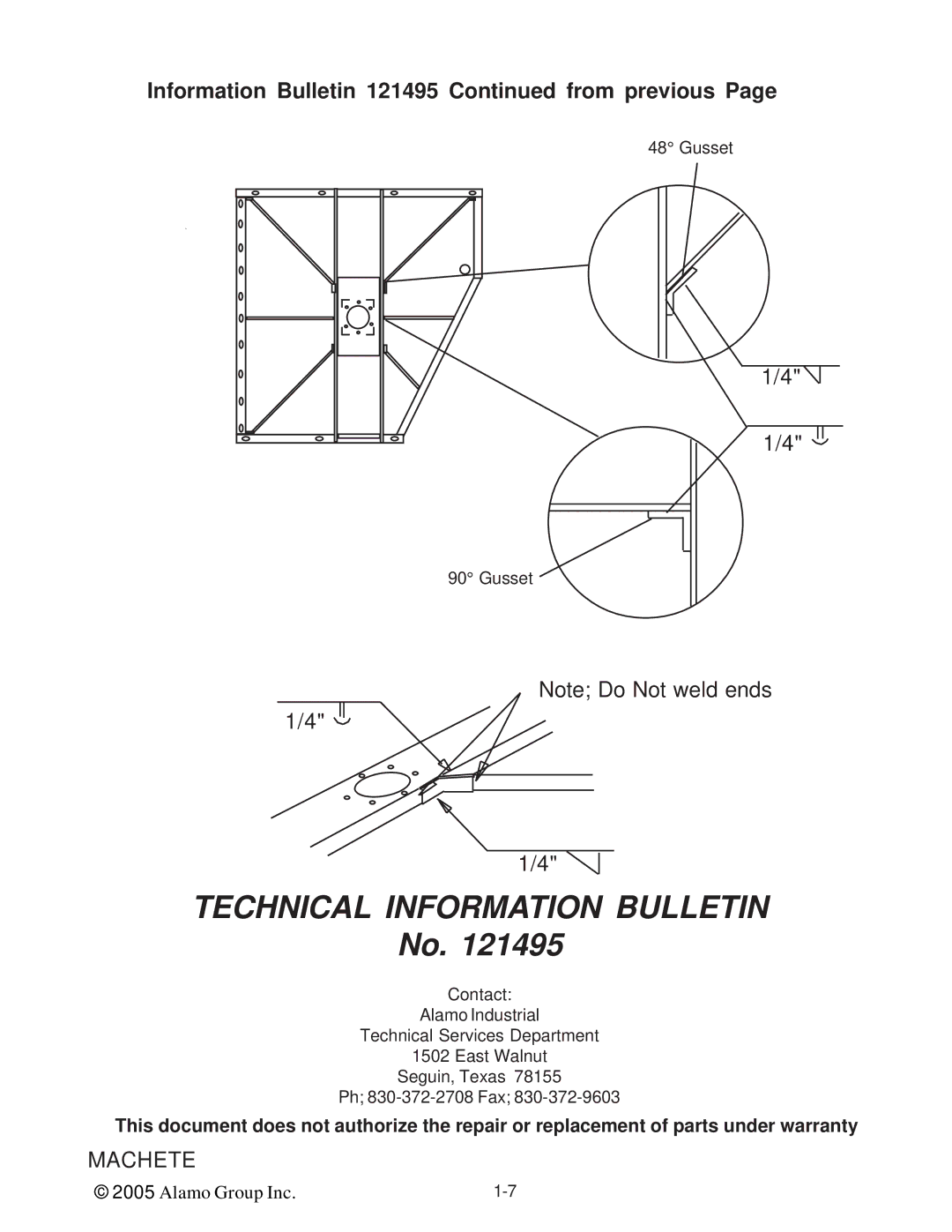 Alamo T 7740 manual Information Bulletin 121495 from previous 