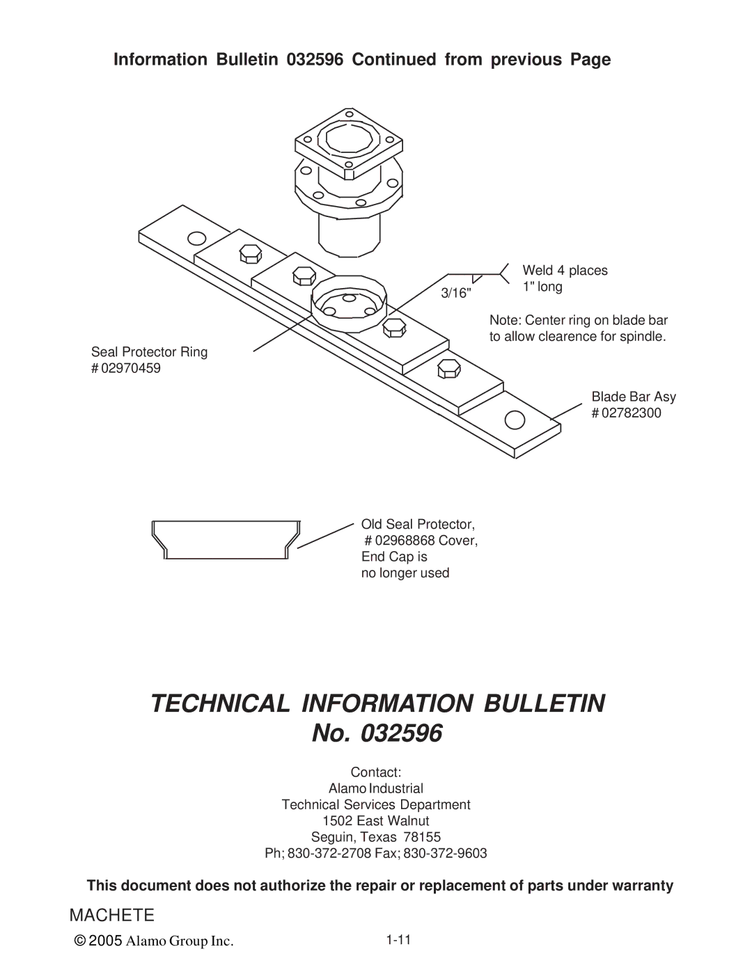 Alamo T 7740 manual Information Bulletin 032596 from previous 