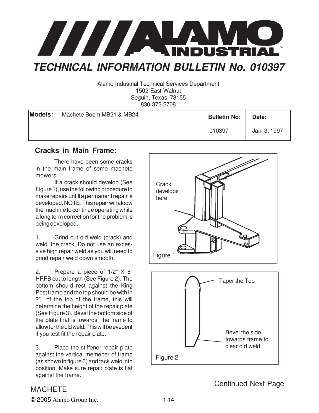 Alamo T 7740 manual Cracks in Main Frame 