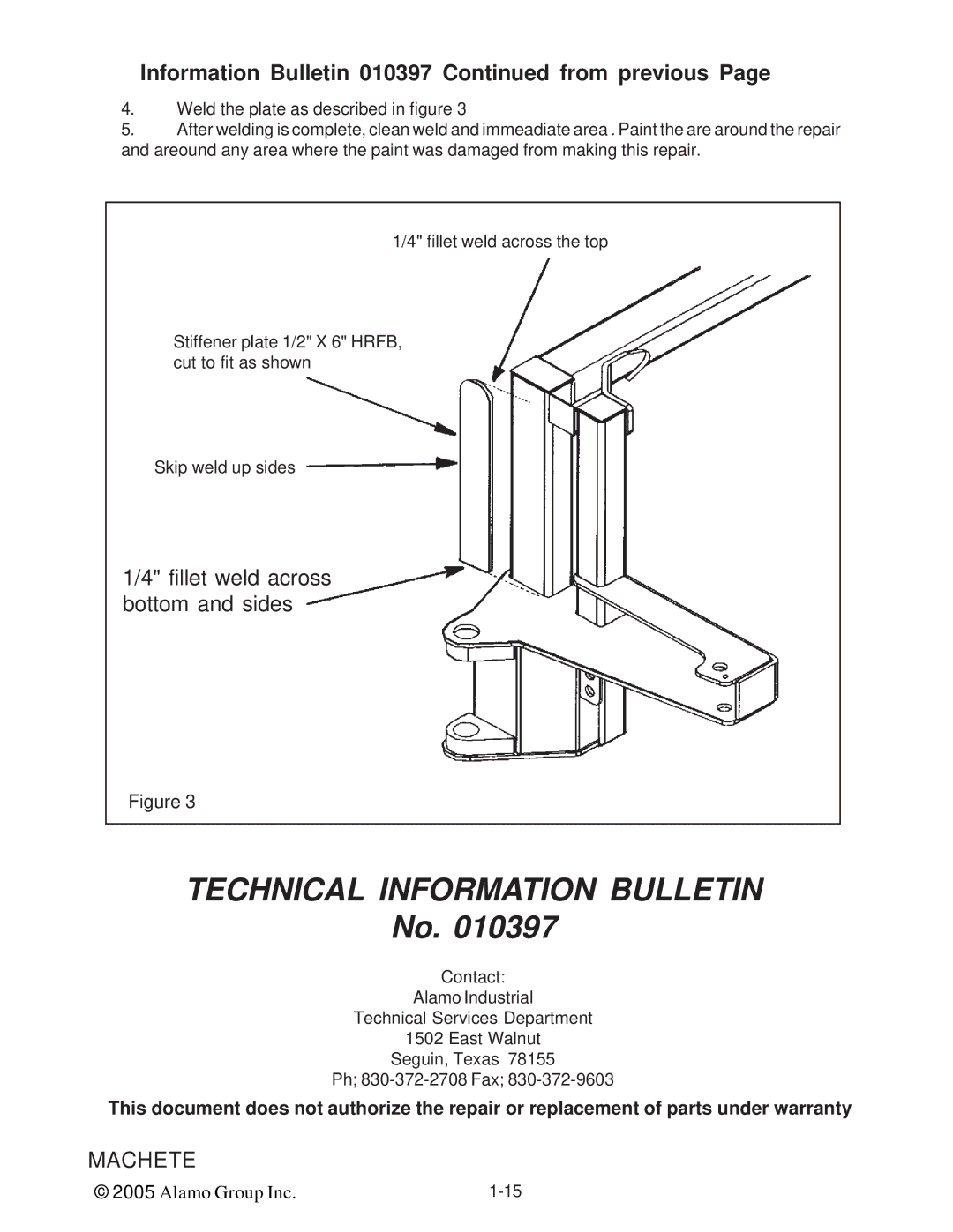 Alamo T 7740 manual Information Bulletin 010397 from previous 