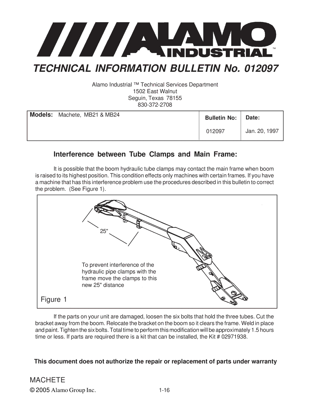 Alamo T 7740 manual Interference between Tube Clamps and Main Frame 