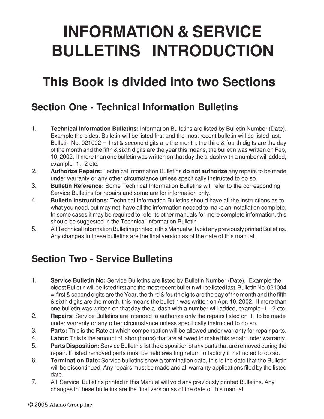 Alamo T 7740 manual Information & Service Bulletins Introduction 