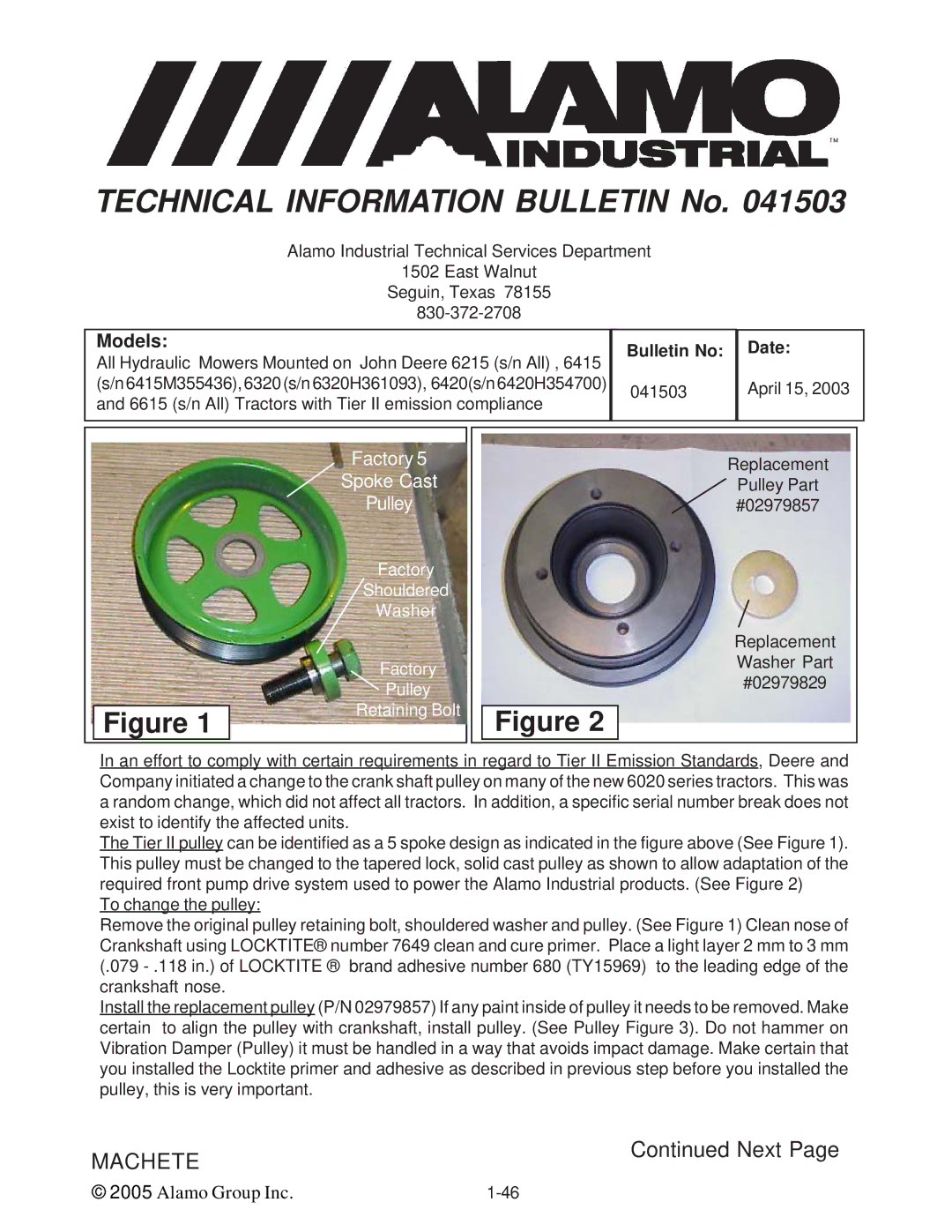 Alamo T 7740 manual Factory Spoke Cast Pulley 