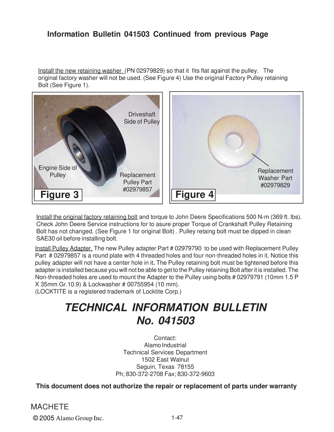 Alamo T 7740 manual Information Bulletin 041503 from previous 