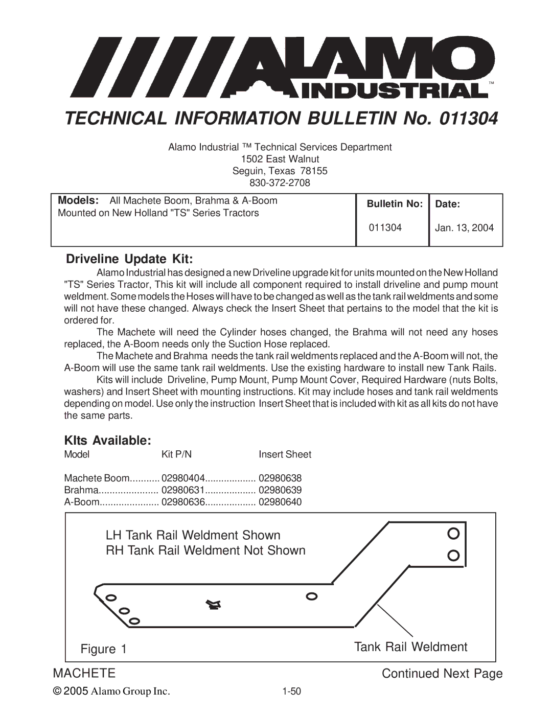 Alamo T 7740 manual Driveline Update Kit, KIts Available 