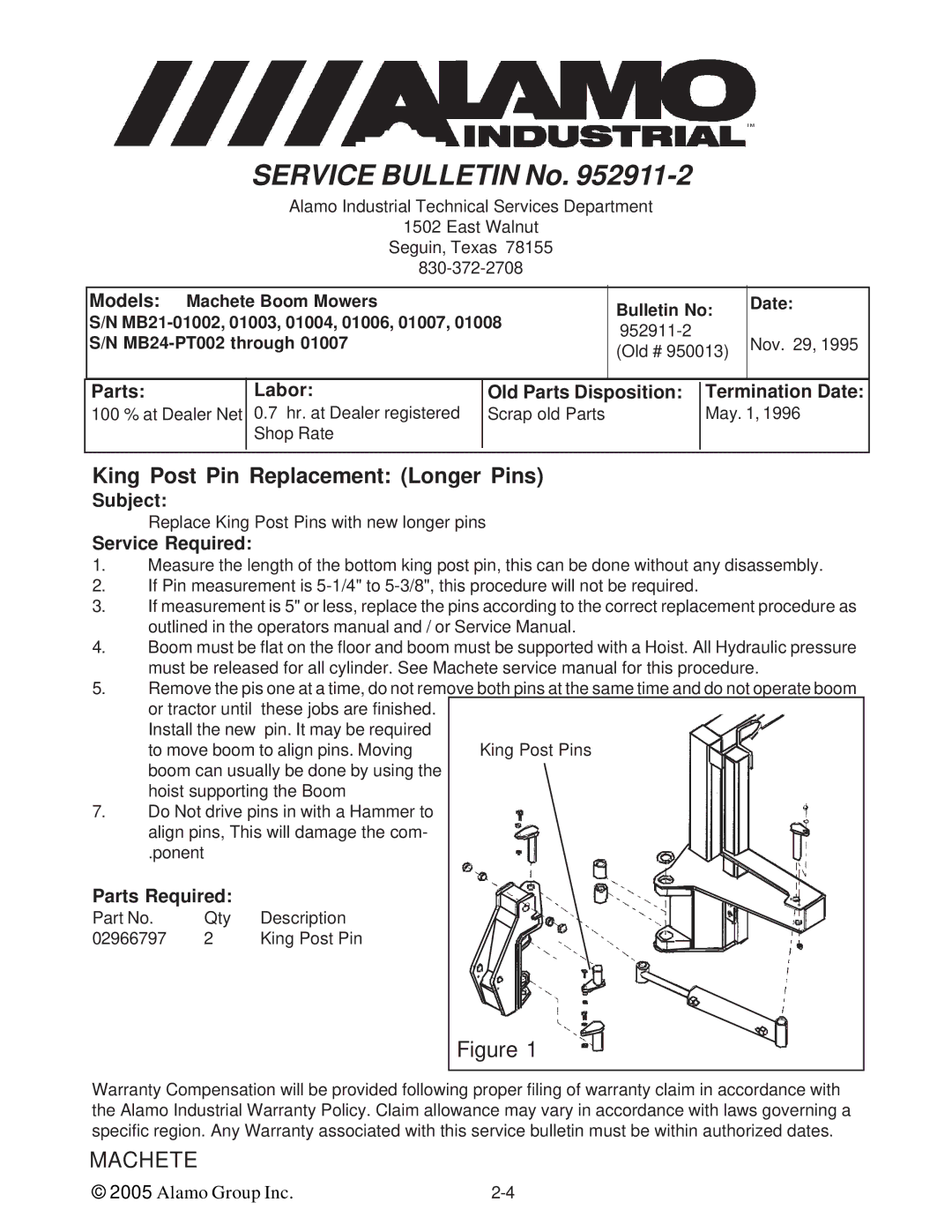 Alamo T 7740 manual King Post Pin Replacement Longer Pins 