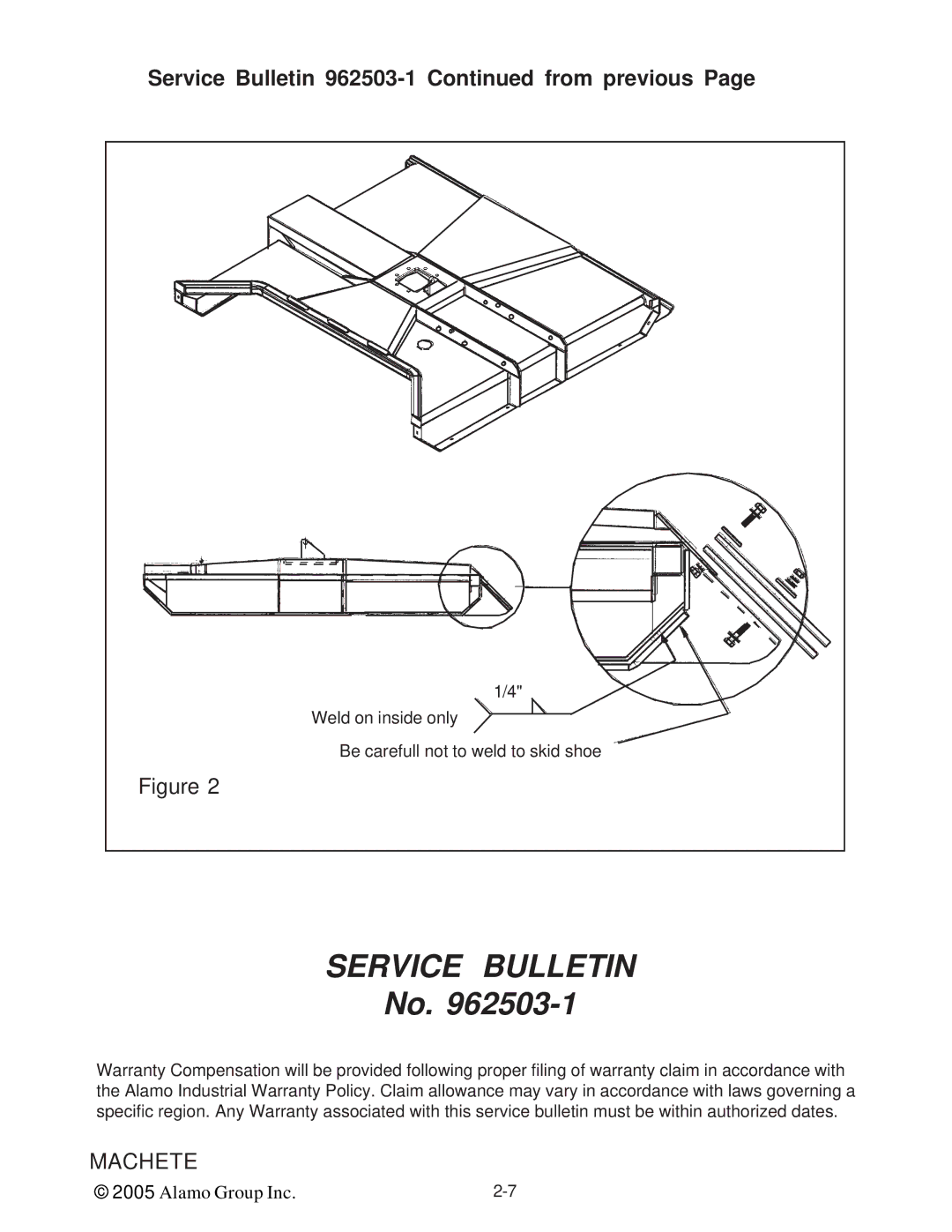 Alamo T 7740 manual Service Bulletin 962503-1 from previous 