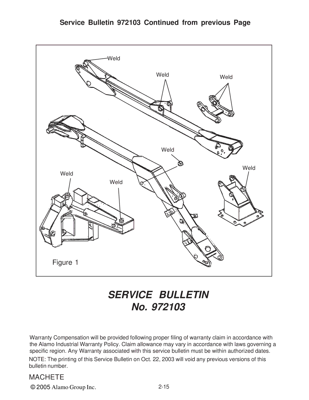 Alamo T 7740 manual Service Bulletin 972103 from previous 