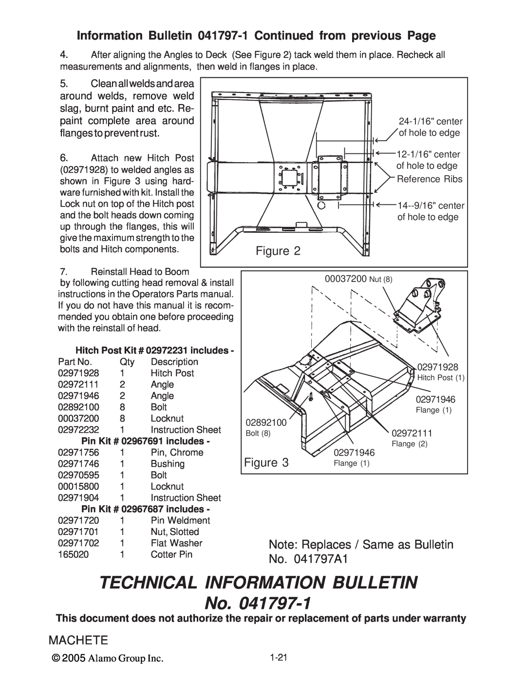 Alamo T 7740 manual Note: Replaces / Same as Bulletin, No. 041797A1, Cleanallweldsandarea, around welds, remove weld, paint 
