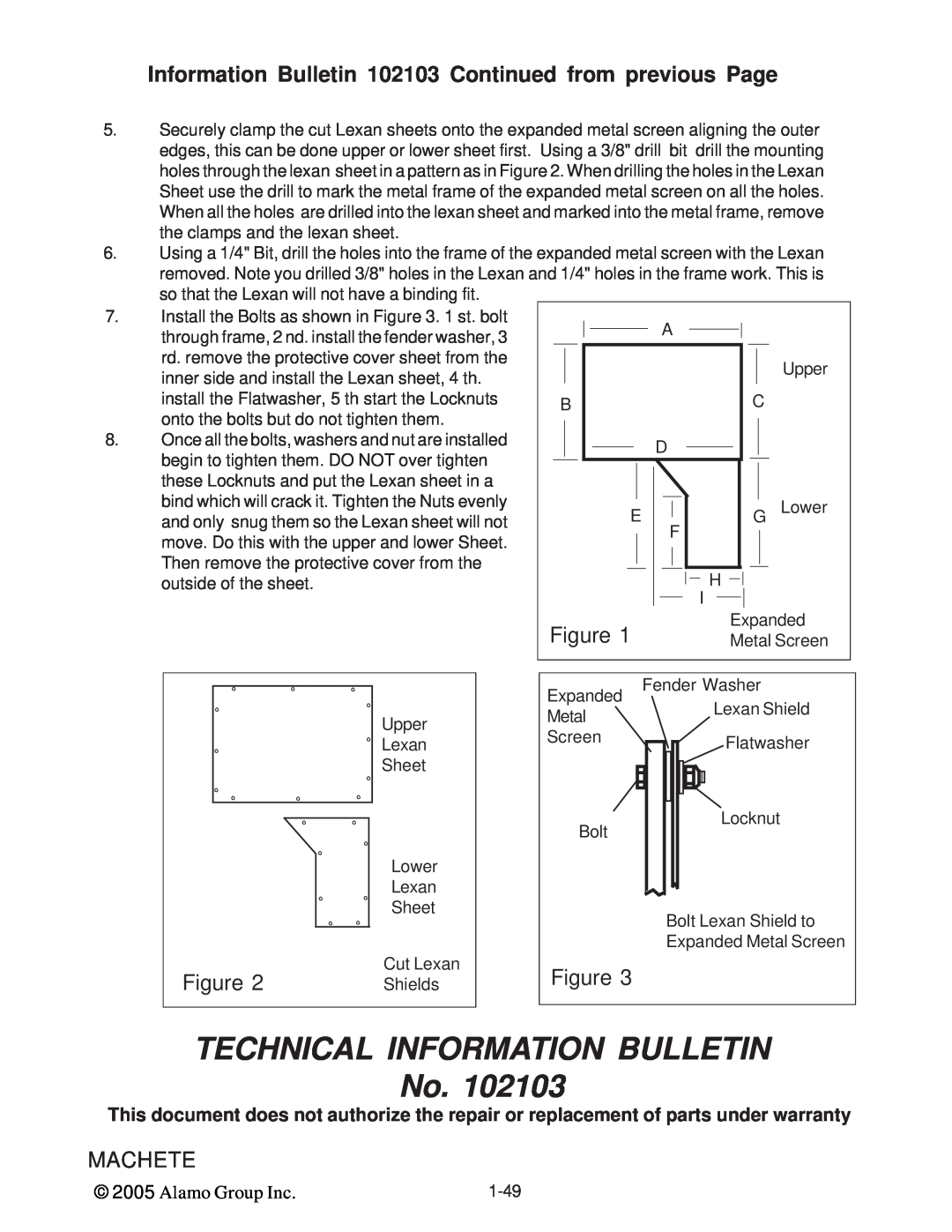 Alamo T 7740 manual TECHNICAL INFORMATION BULLETIN No, Figure, Machete, Alamo Group Inc 