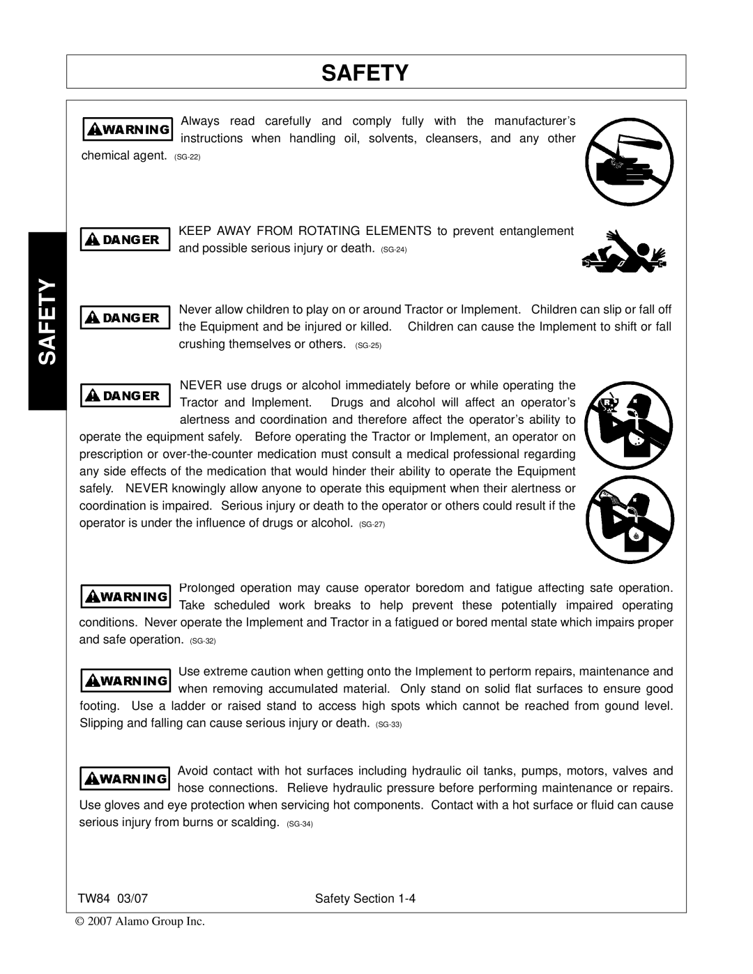 Alamo TW84 manual Safety 