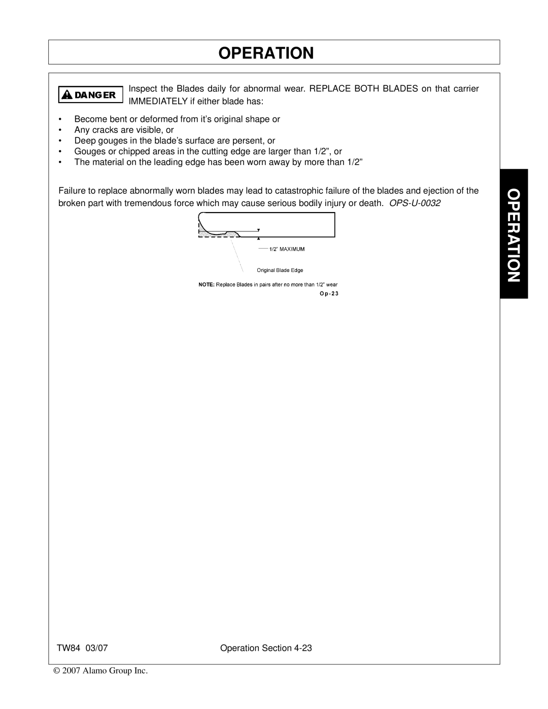 Alamo TW84 manual Operation 