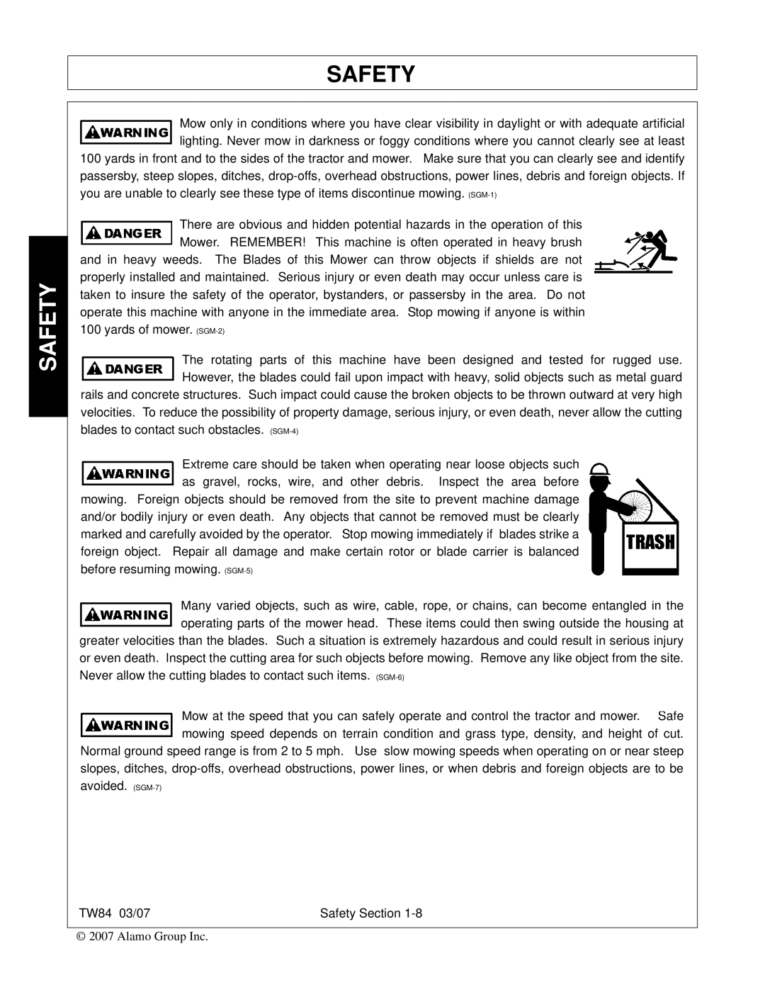 Alamo TW84 manual Safety 