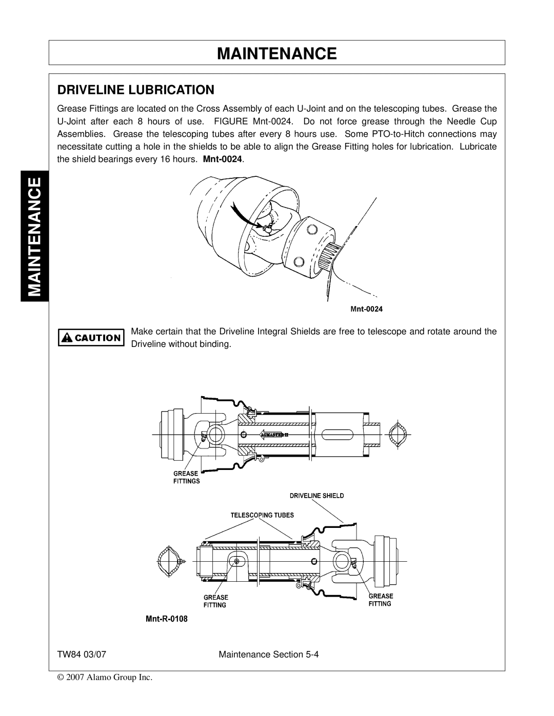 Alamo TW84 manual Driveline Lubrication 