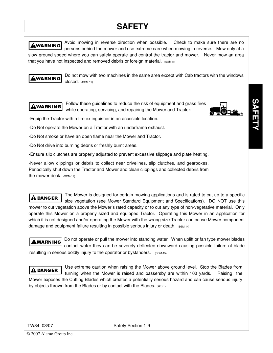 Alamo manual TW84 03/07 Safety Section 