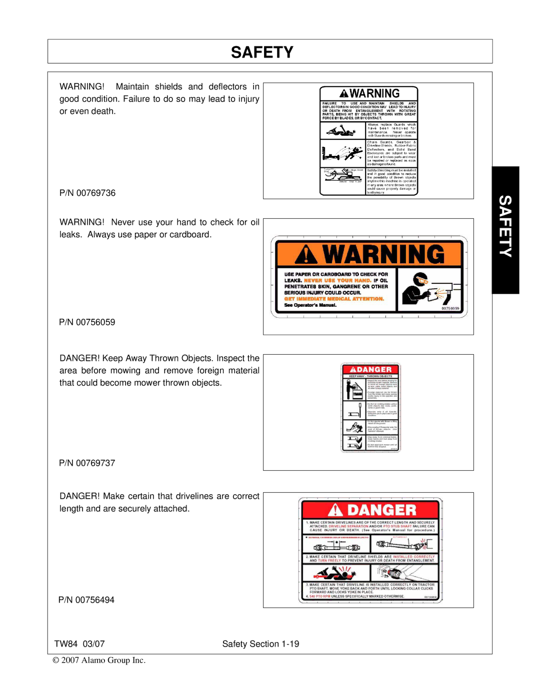 Alamo TW84 manual Safety 