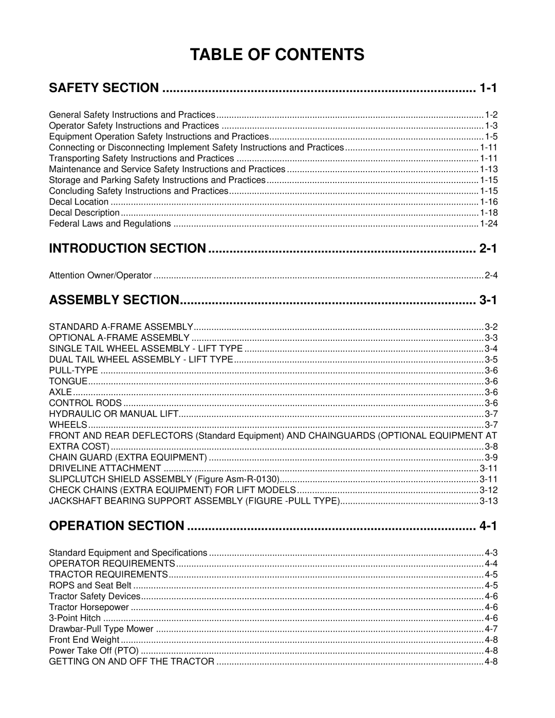 Alamo TW84 manual Table of Contents 