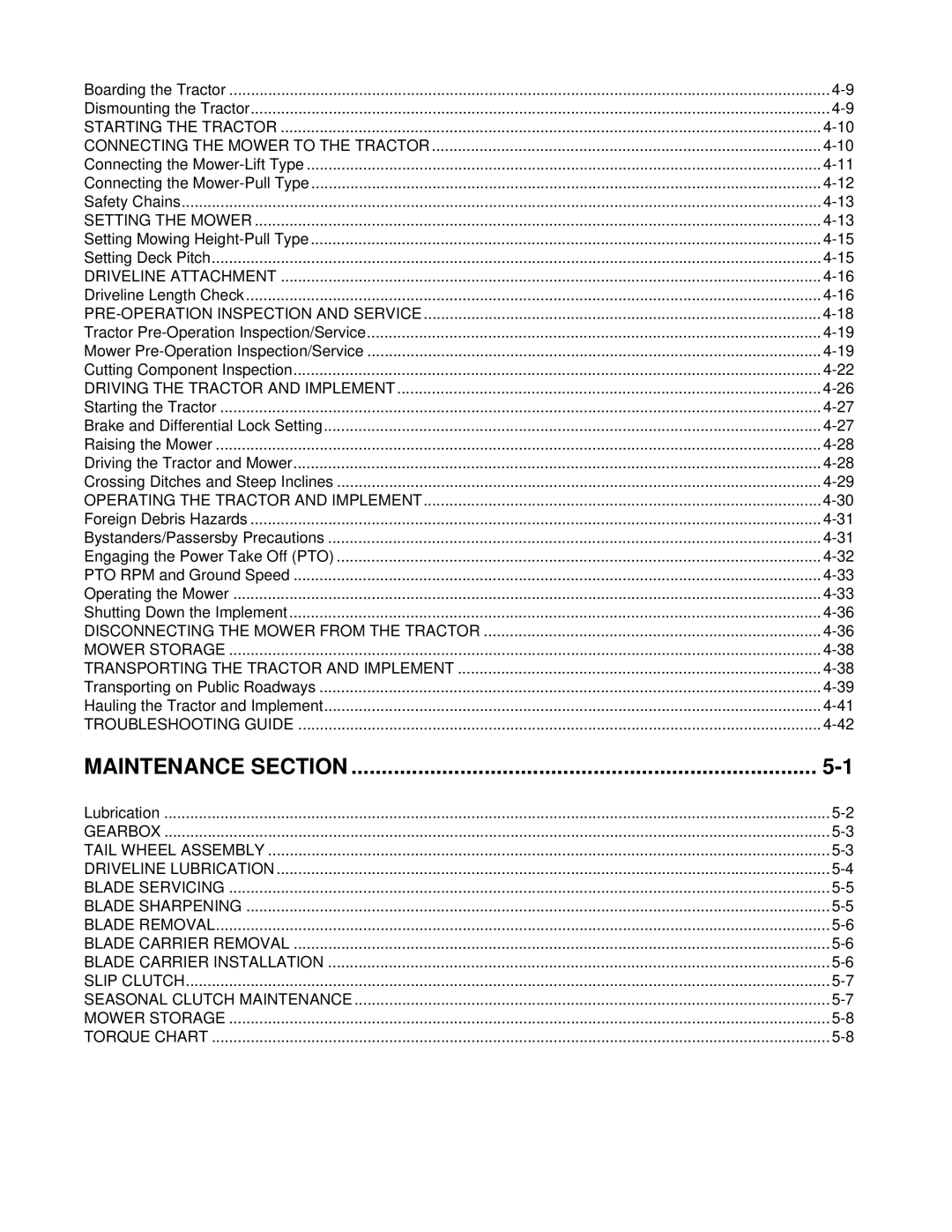 Alamo TW84 manual Maintenance Section, PRE-OPERATION Inspection and Service 