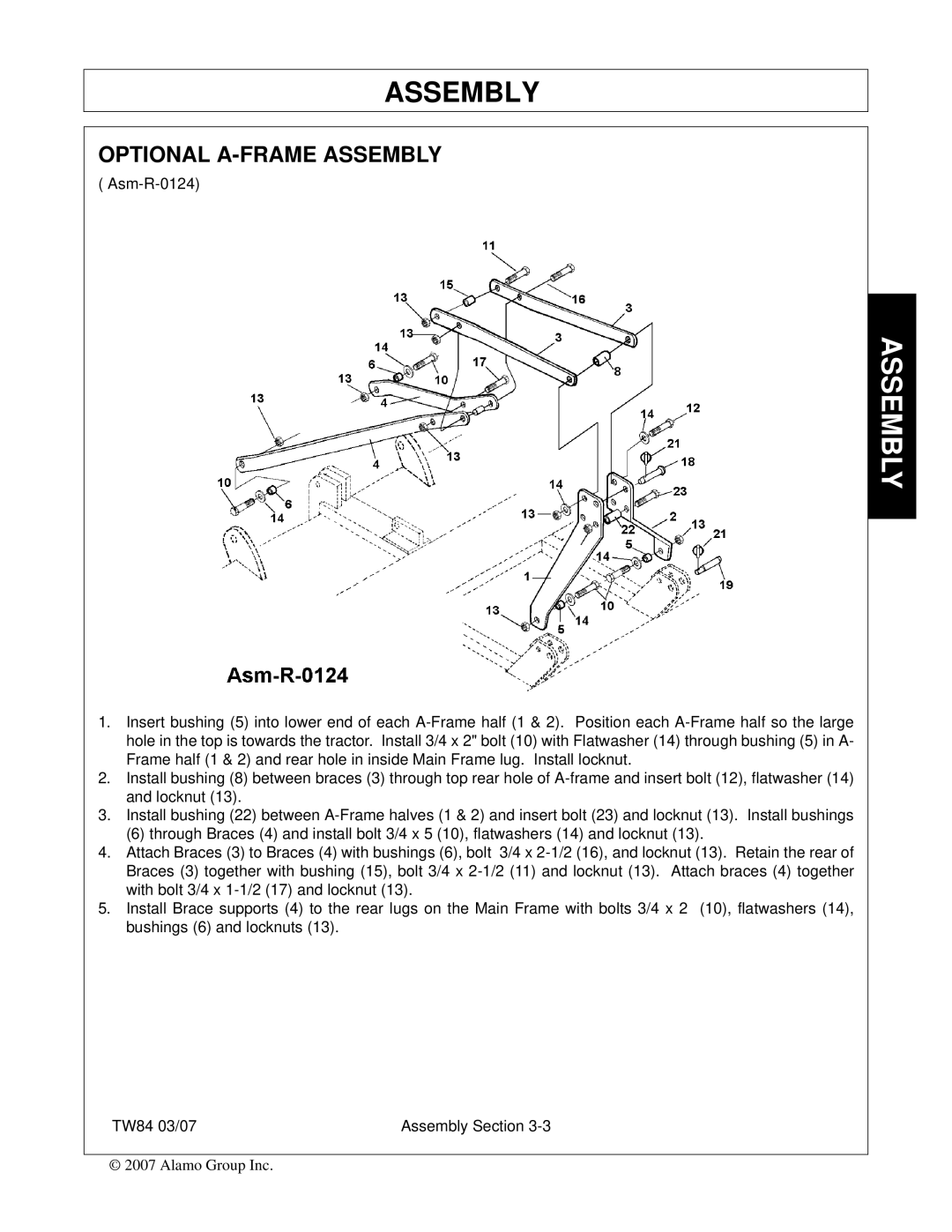 Alamo TW84 manual Optional A-FRAME Assembly 