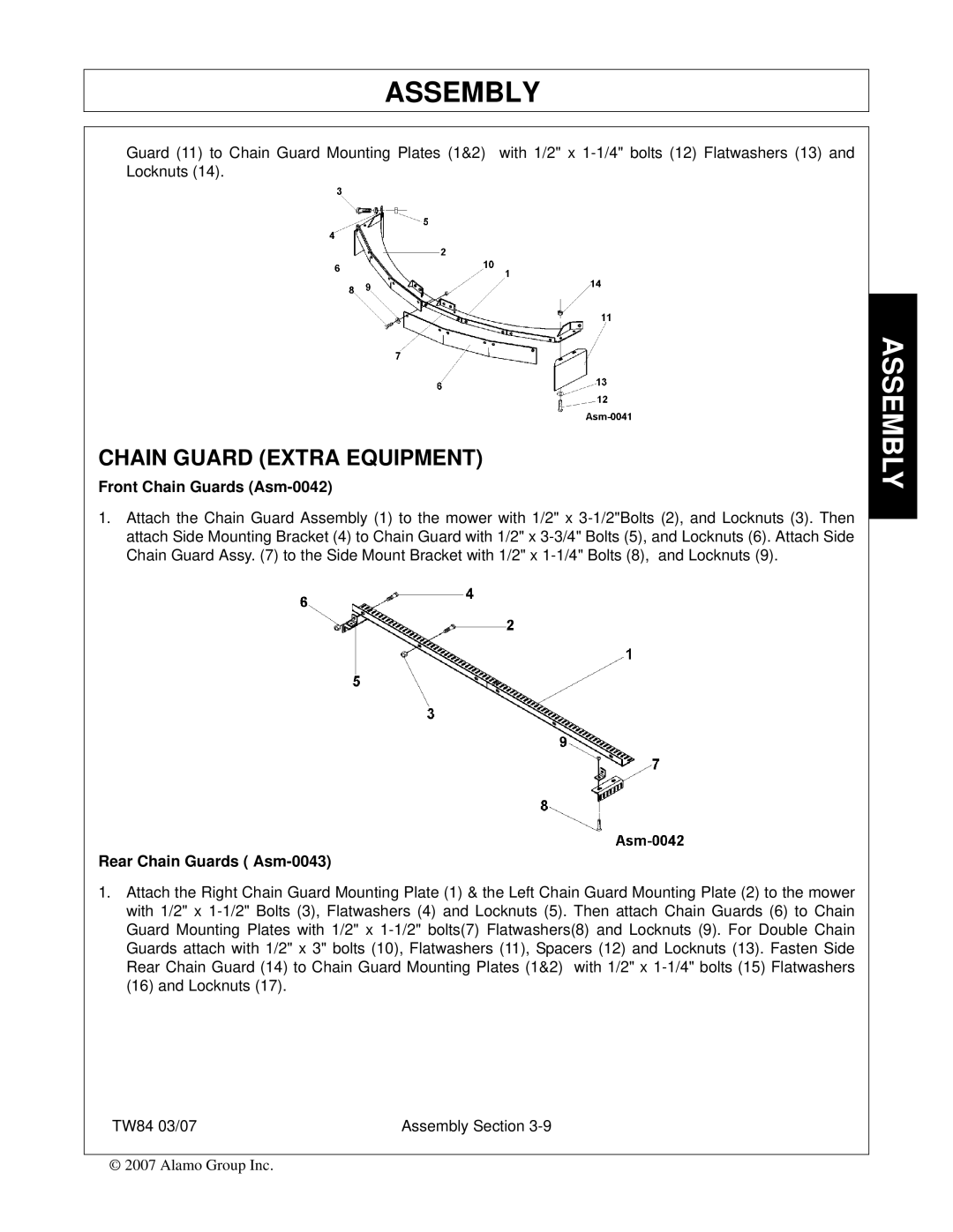 Alamo TW84 manual Chain Guard Extra Equipment, Front Chain Guards Asm-0042 