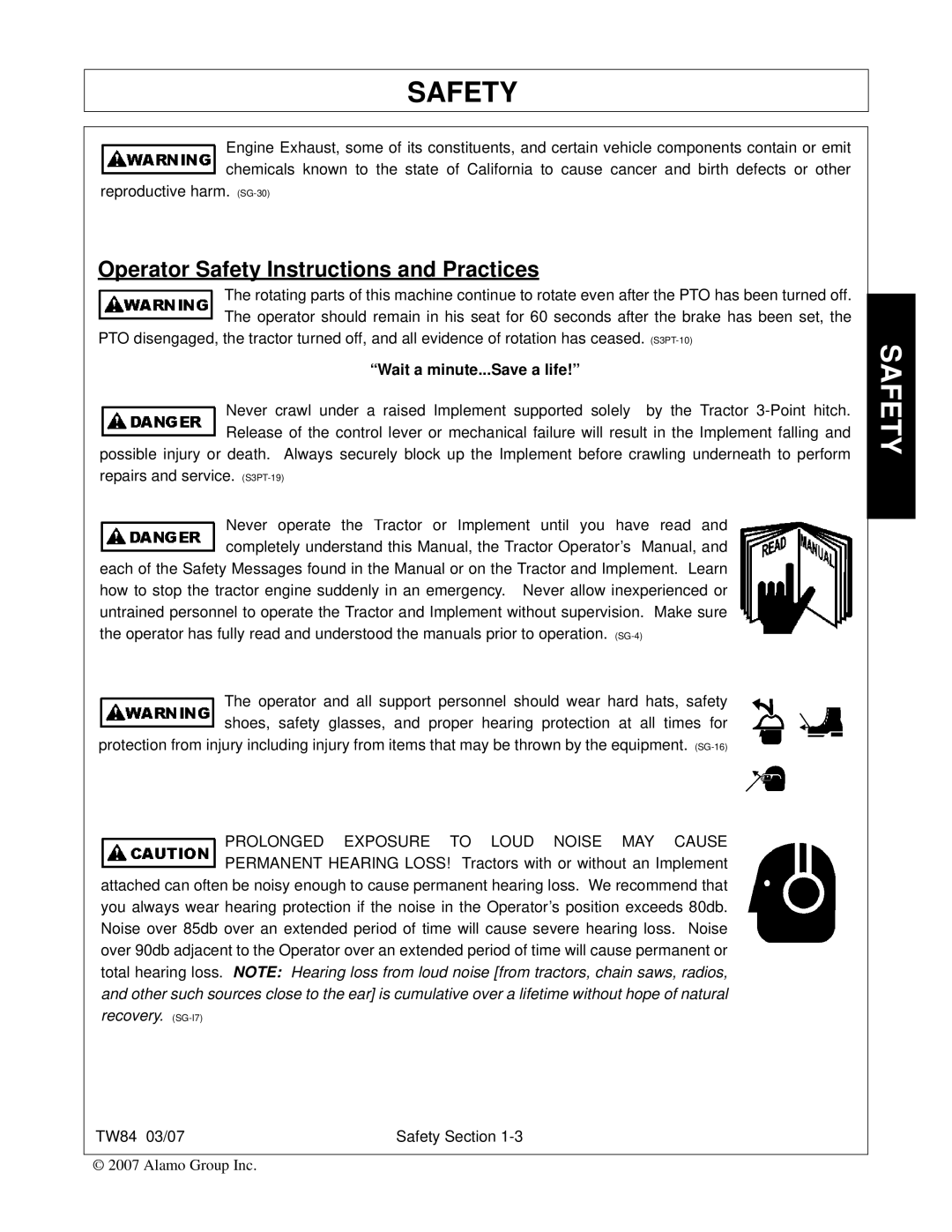 Alamo TW84 manual Operator Safety Instructions and Practices 