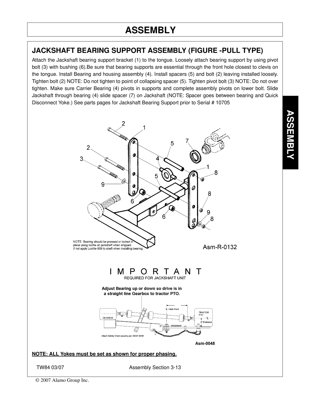 Alamo TW84 manual Jackshaft Bearing Support Assembly Figure -PULL Type 