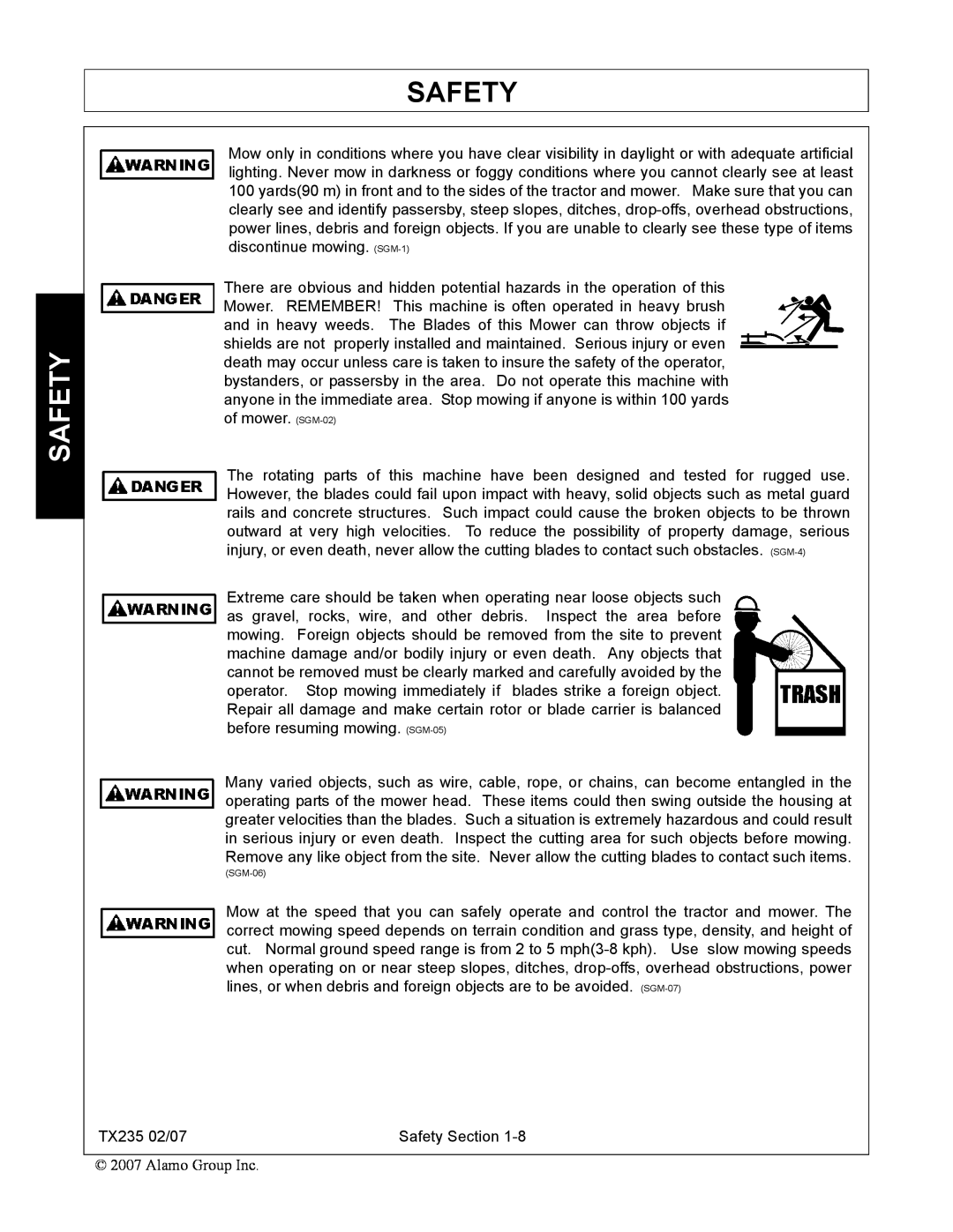 Alamo TX235 manual Safety, SGM-06 