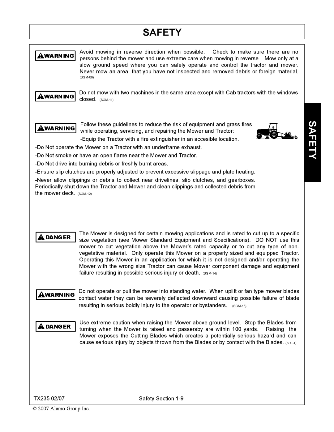 Alamo TX235 manual Safety, SGM-08 