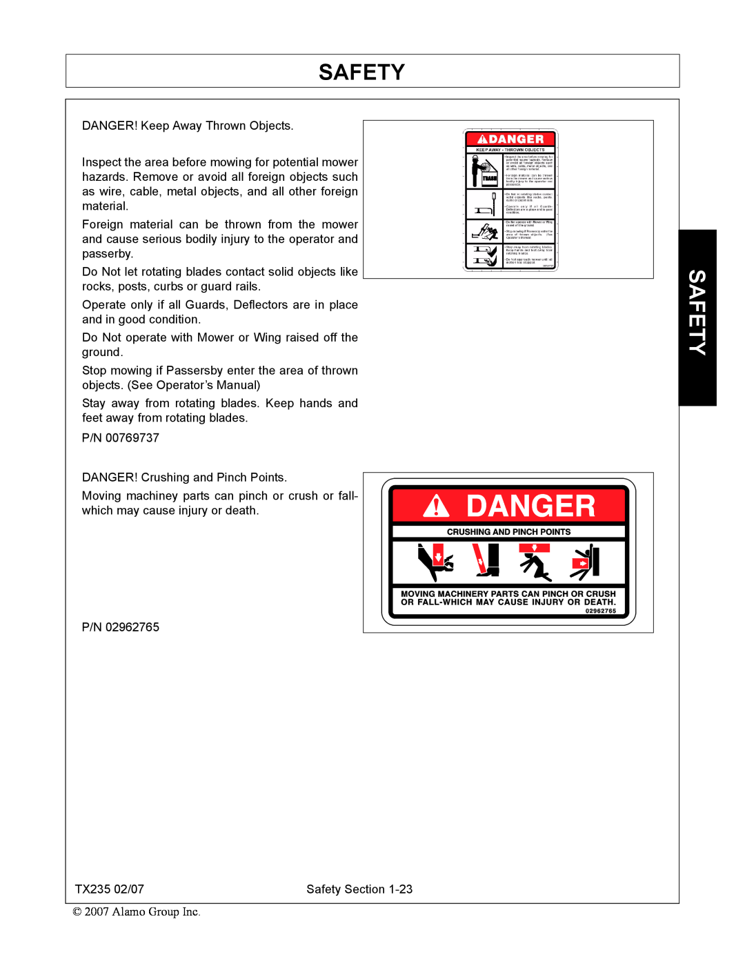 Alamo TX235 manual Safety 