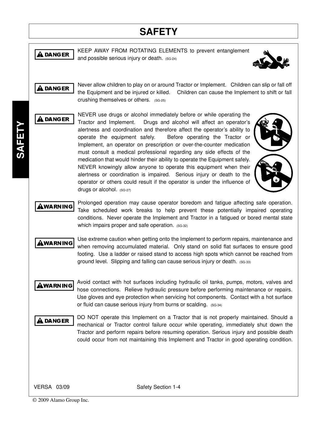 Alamo Versa Series manual Safety 