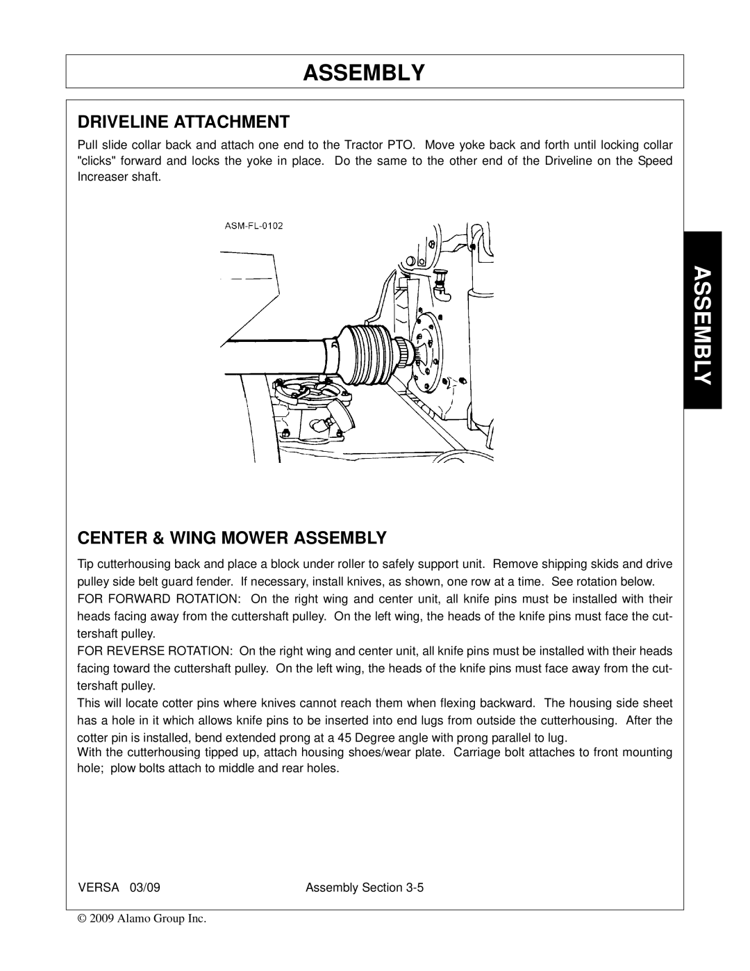 Alamo Versa Series manual Driveline Attachment, Center & Wing Mower Assembly 